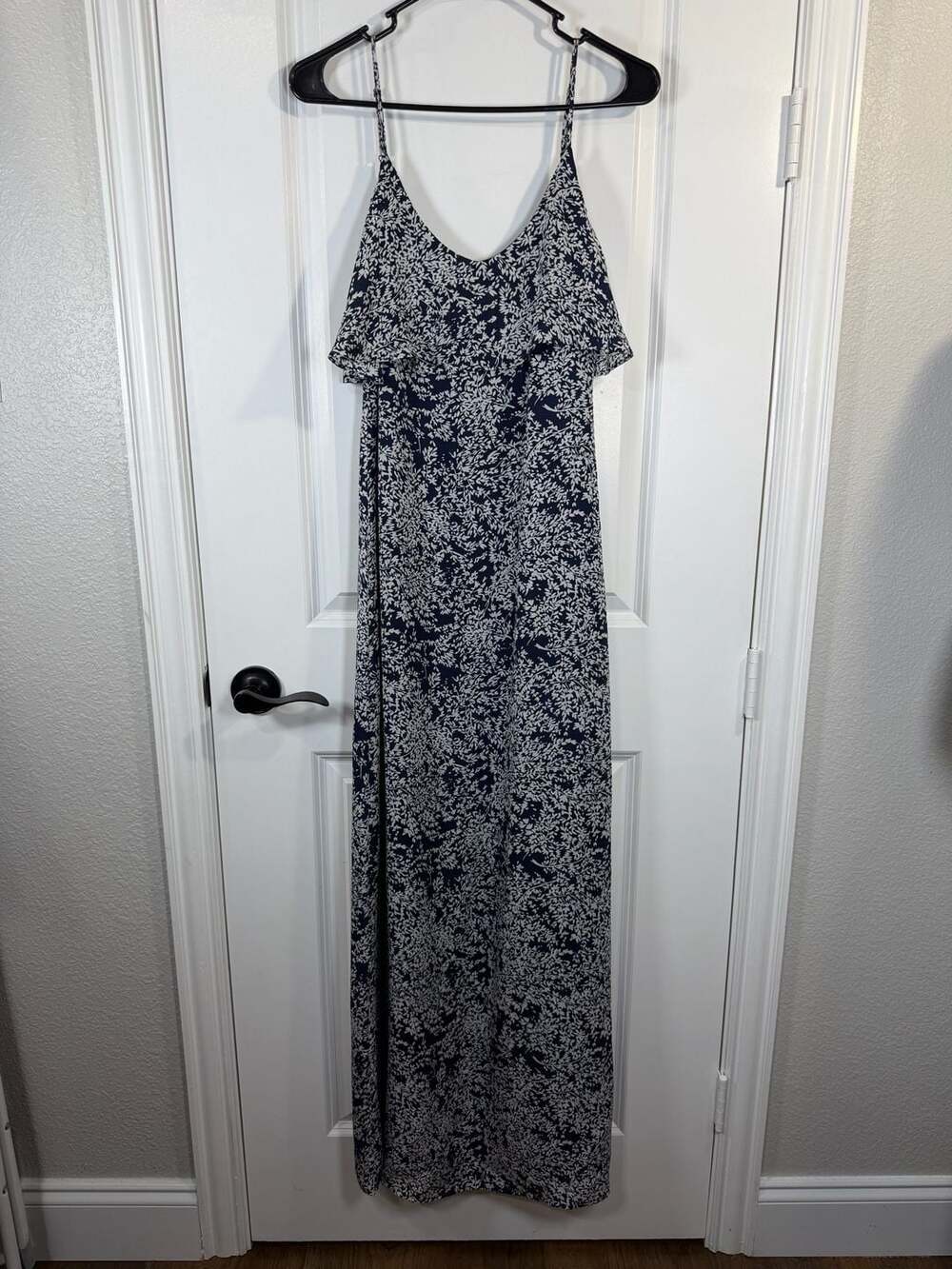 Joie Rathana Silk Floral Ruffle Maxi Dress Navy White Size S